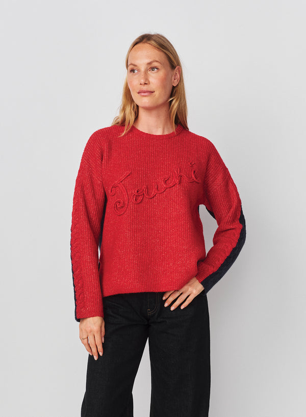 Sundry Sundry Color Block Tunic With Embroidery Sweater In Vintage Red