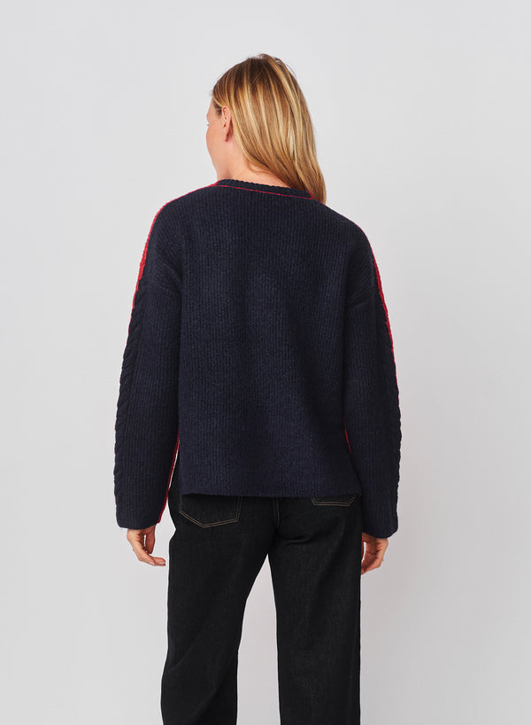 Sundry Sundry Color Block Tunic With Embroidery Sweater In Vintage Red