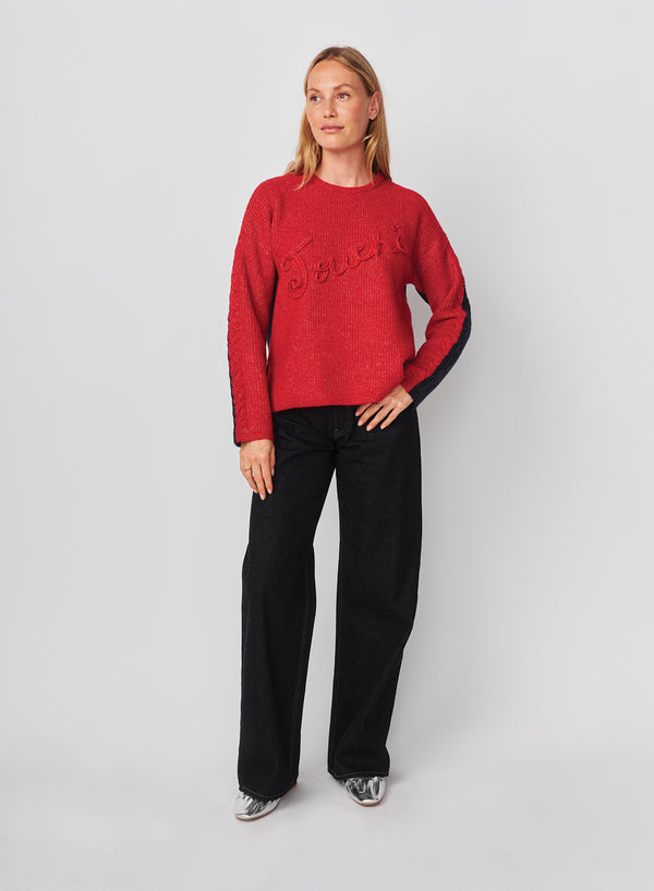 sundry Sundry Color Block Tunic with Embroidery Sweater in Vintage Red