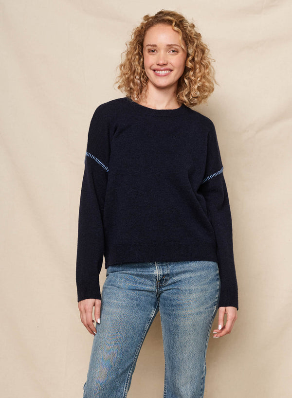 Sundry Sundry Crew With Baseball Stitching Sweater In Deep Navy
