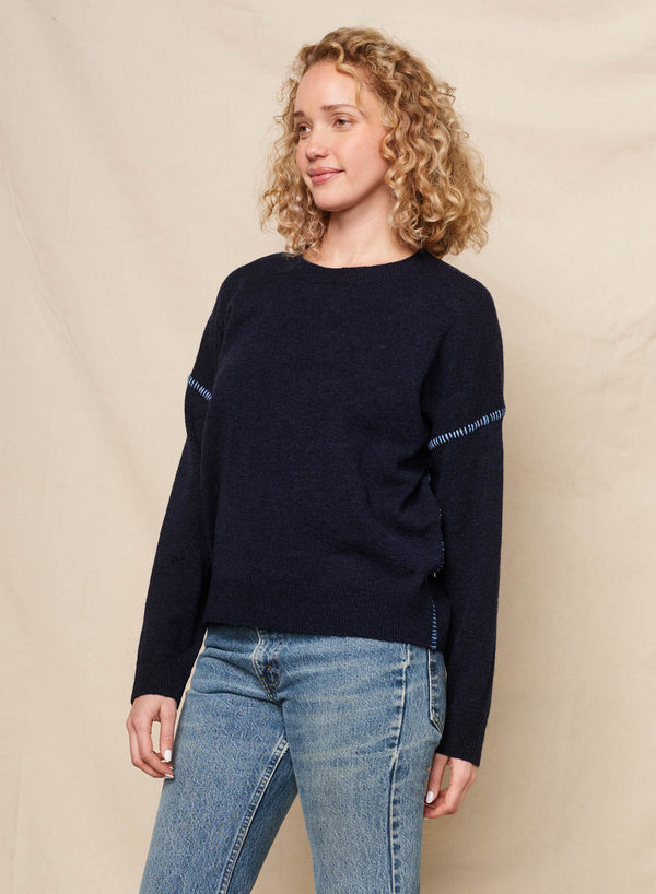 Sundry Sundry Crew With Baseball Stitching Sweater In Deep Navy