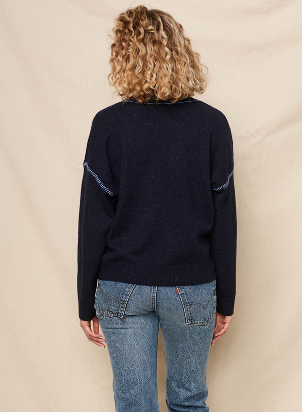 Sundry Sundry Crew With Baseball Stitching Sweater In Deep Navy