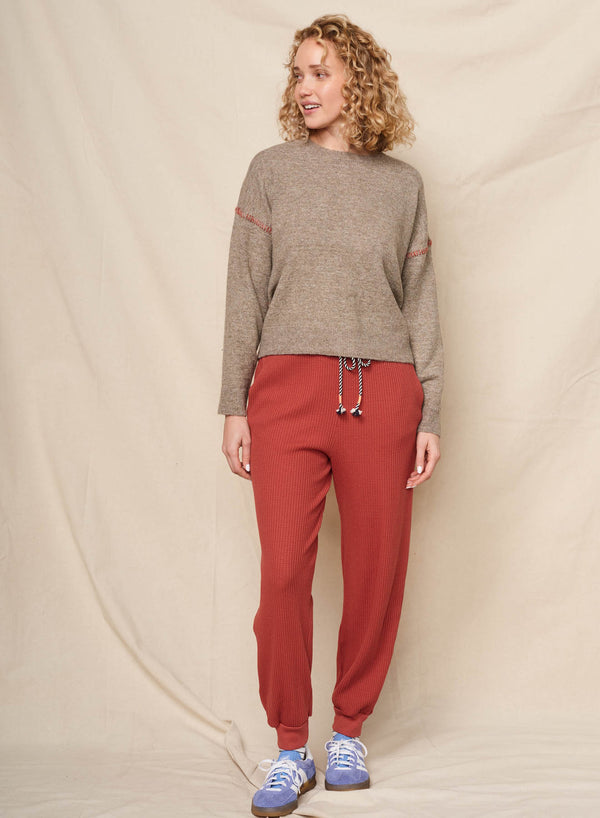 Sundry Sundry Crew With Baseball Stitching Sweater In Taupe