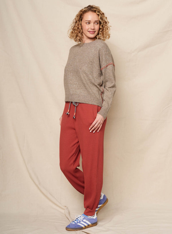 Sundry Sundry Crew With Baseball Stitching Sweater In Taupe