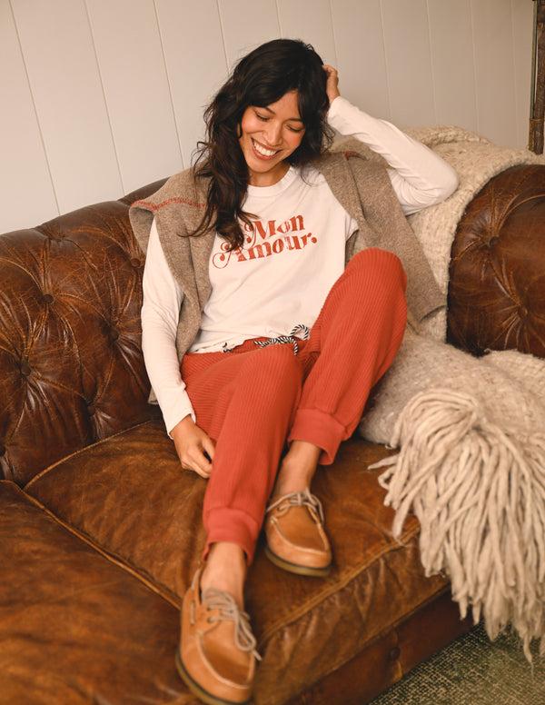 sundry Sundry Crew with Baseball Stitching Sweater in Taupe