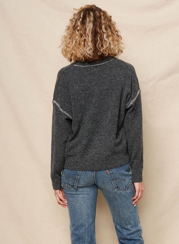 Sundry Sundry Crew With Baseball Stitching Sweater In Washed Black