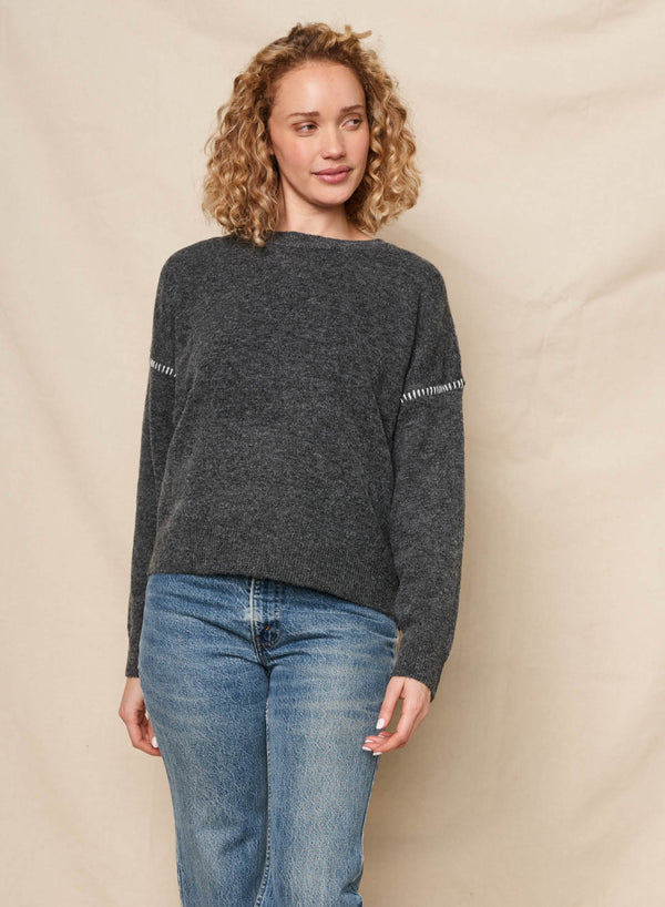 sundry Sundry Crew With Baseball Stitching Sweater in Washed Black