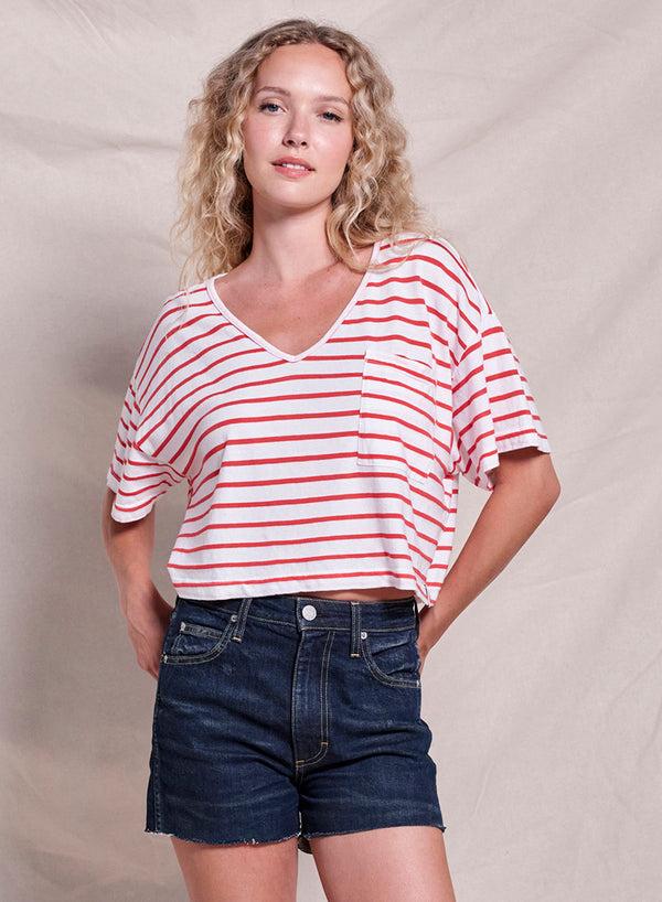 sundry Sundry Crop V-Neck Pocket Tee in Optic White