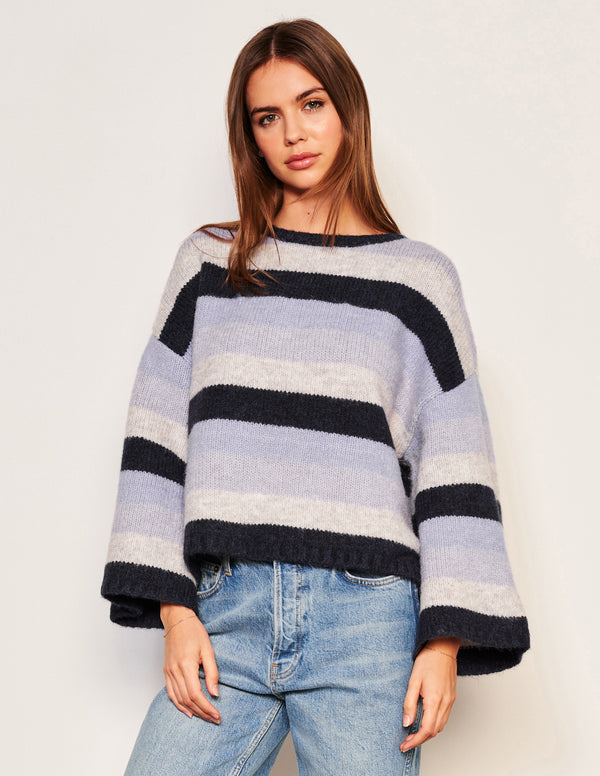 sundry Sundry Cropped Stripe Sweater in Lilac Smoke