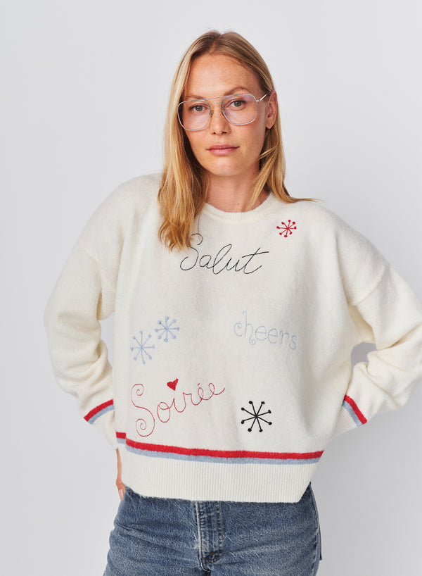 Sundry Sundry Embroidered Pullover Sweater In Oyster