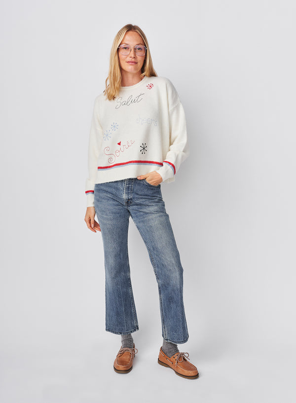 sundry Sundry Embroidered Pullover Sweater in Oyster