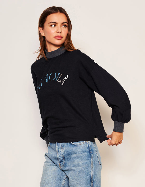 Sundry Sundry Et Voila Mock Neck Long Sleeve Tee In Deep Navy