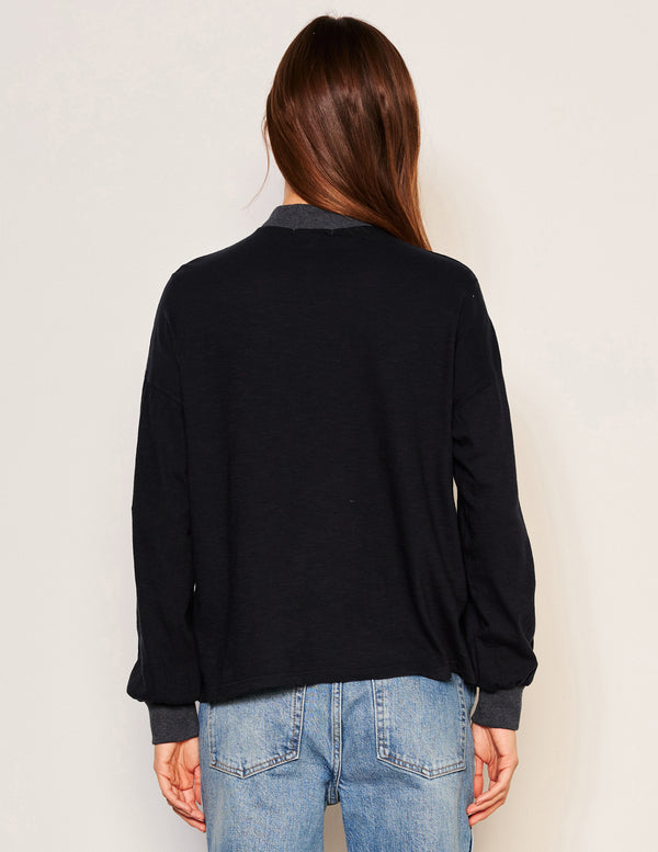 Sundry Sundry Et Voila Mock Neck Long Sleeve Tee In Deep Navy