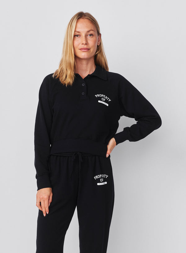 Sundry Sundry French Academy Raglan 1/2 Button Sweatshirt In Deep Navy