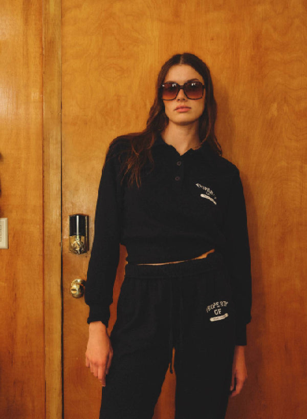 sundry Sundry French Academy Raglan 1/2 Button Sweatshirt in Deep Navy