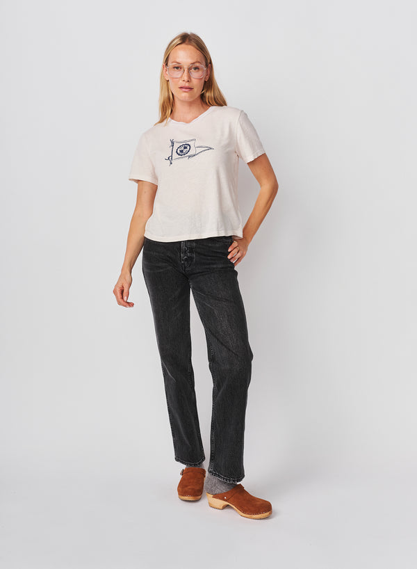 sundry Sundry French Academy Short Sleeve Boxy Crew Tee in Oyster