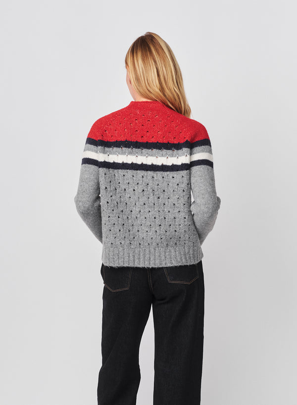 Sundry Sundry Funnel Neck With Chest Stripes & Cables Sweater In Heather Grey