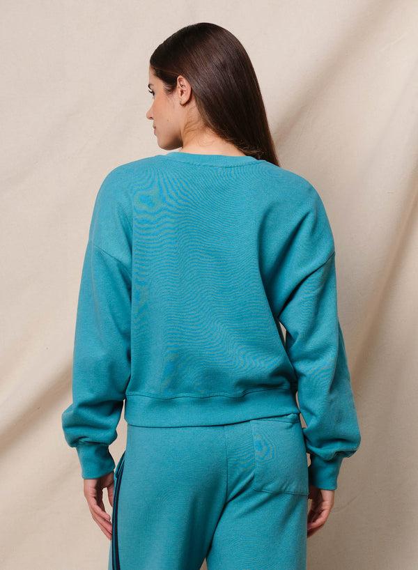Sundry Sundry Good Vibes Split Neck Sweatshirt In Dusty Aqua