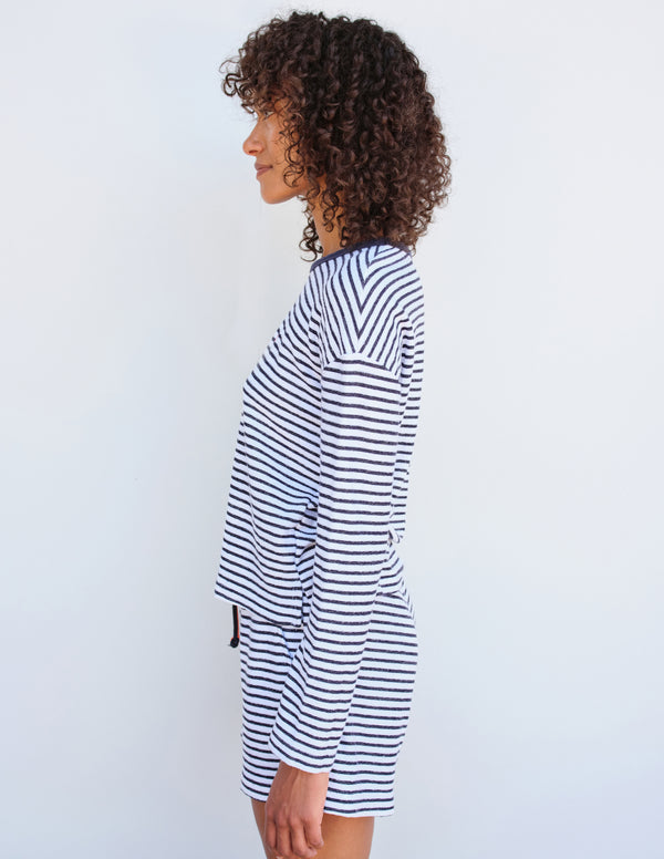 Sundry Sundry Heart Stripe Long Sleeve Crew In White