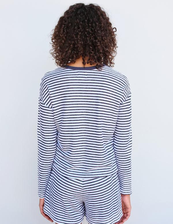 Sundry Sundry Heart Stripe Long Sleeve Crew In White