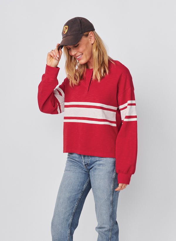 Sundry Sundry Heavy Rugby Jersey Henley In Vintage Red