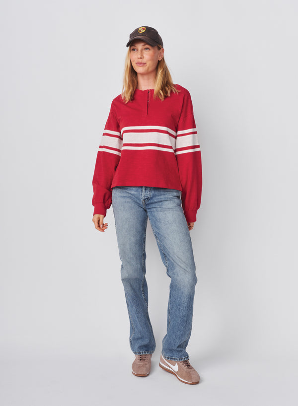 sundry Sundry Heavy Rugby Jersey Henley in Vintage Red