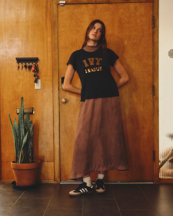 Sundry Sundry Ivy League Rolled Sleeve Tee In Deep Navy