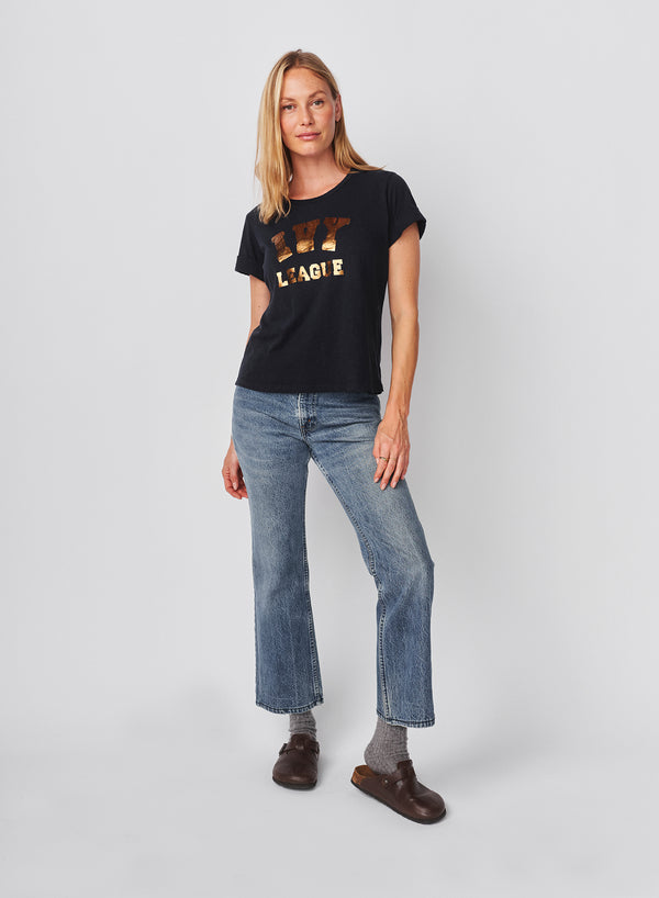 Sundry Sundry Ivy League Rolled Sleeve Tee In Deep Navy