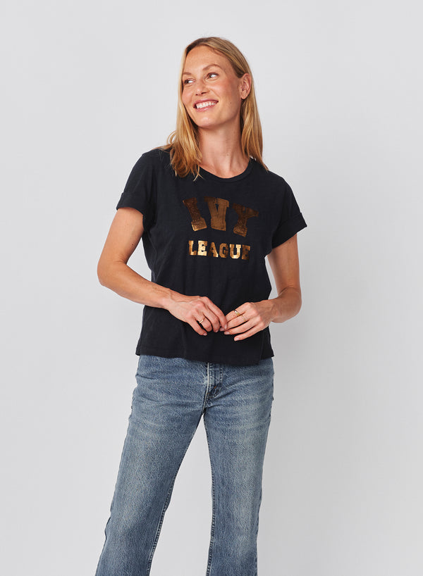 Sundry Sundry Ivy League Rolled Sleeve Tee In Deep Navy