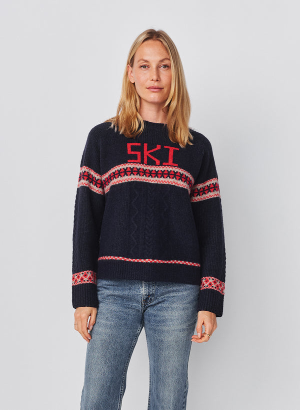 Sundry Sundry Jacquard & Cable Pullover Sweater In Deep Navy