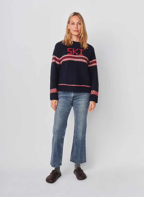 Sundry Sundry Jacquard & Cable Pullover Sweater In Deep Navy