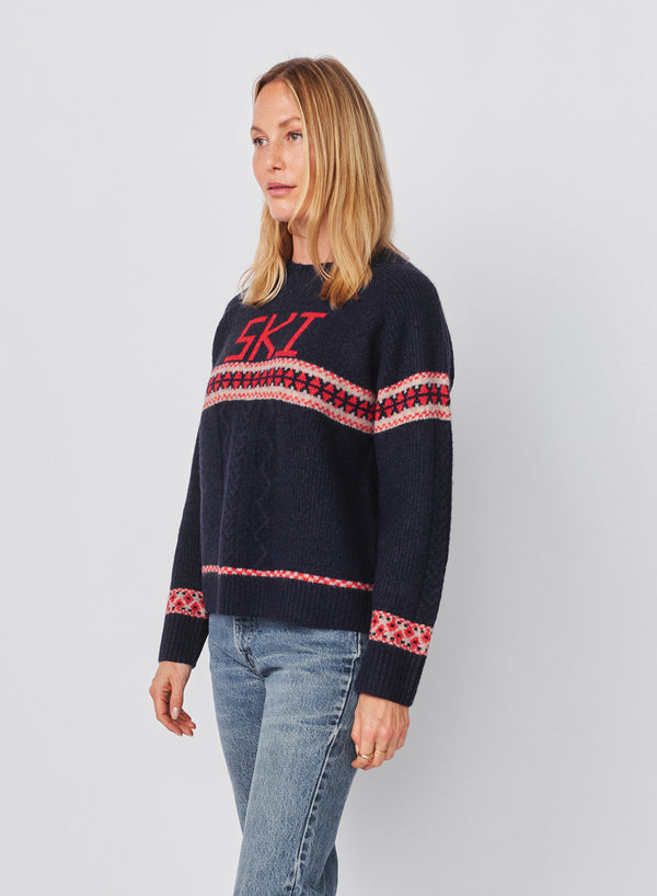 Sundry Sundry Jacquard & Cable Pullover Sweater In Deep Navy