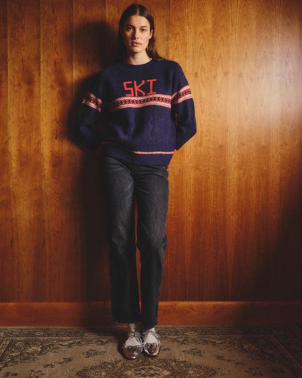 sundry Sundry Jacquard & Cable Pullover Sweater in Deep Navy