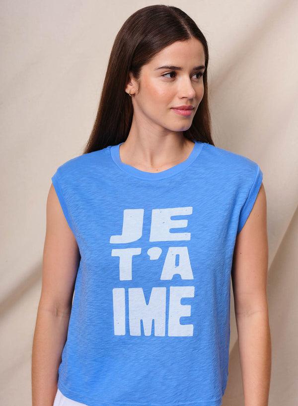 Sundry Sundry Je T'aime Cropped Muscle Tee In Lagoon Blue