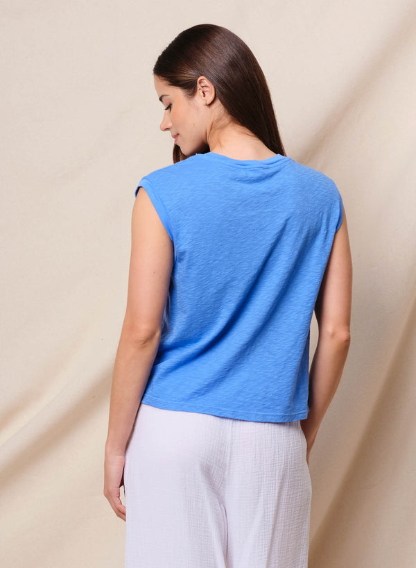 Sundry Sundry Je T'aime Cropped Muscle Tee In Lagoon Blue