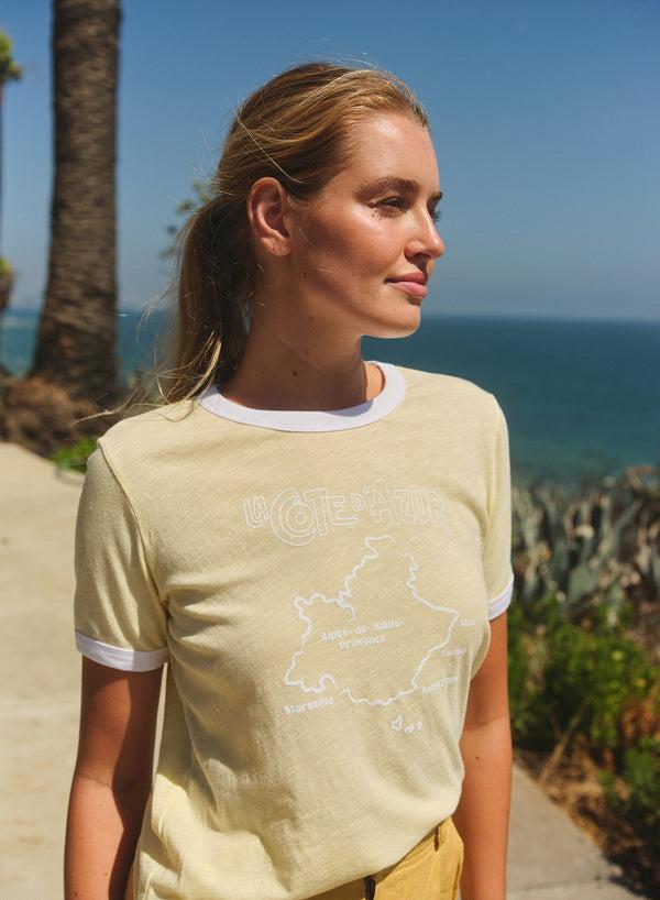 Sundry Sundry La Cote D'Azur Short Sleeve Boxy RIinger Crew Tee In Butter Cream