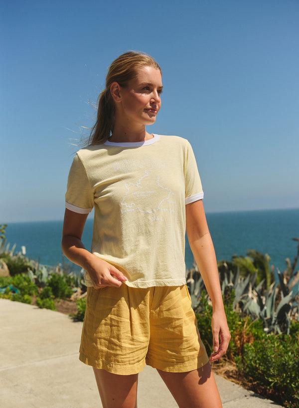 Sundry Sundry La Cote D'Azur Short Sleeve Boxy RIinger Crew Tee In Butter Cream