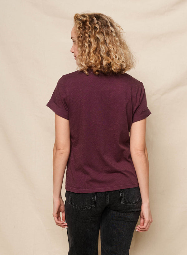 Sundry Sundry La Vie Est Belle Rolled Sleeve Tee In Eggplant