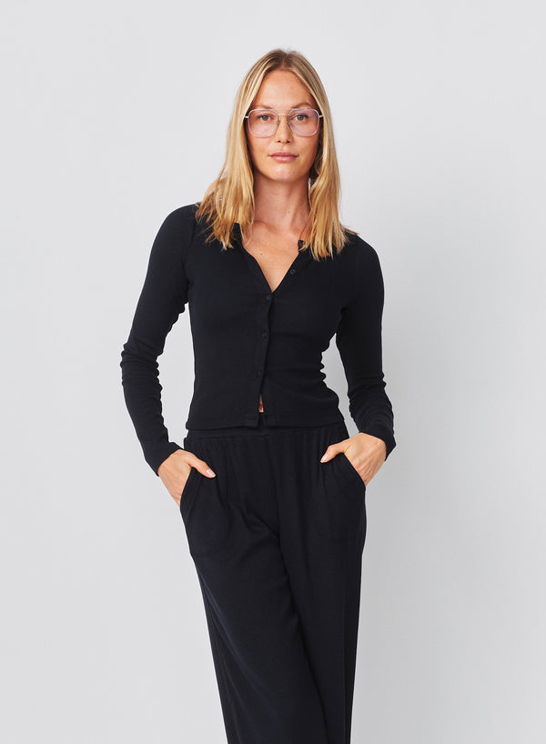 Sundry Sundry Long Sleeve Button Down Top In Deep Navy