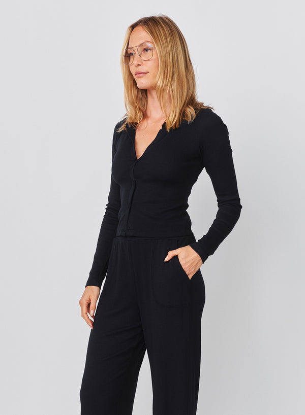 Sundry Sundry Long Sleeve Button Down Top In Deep Navy