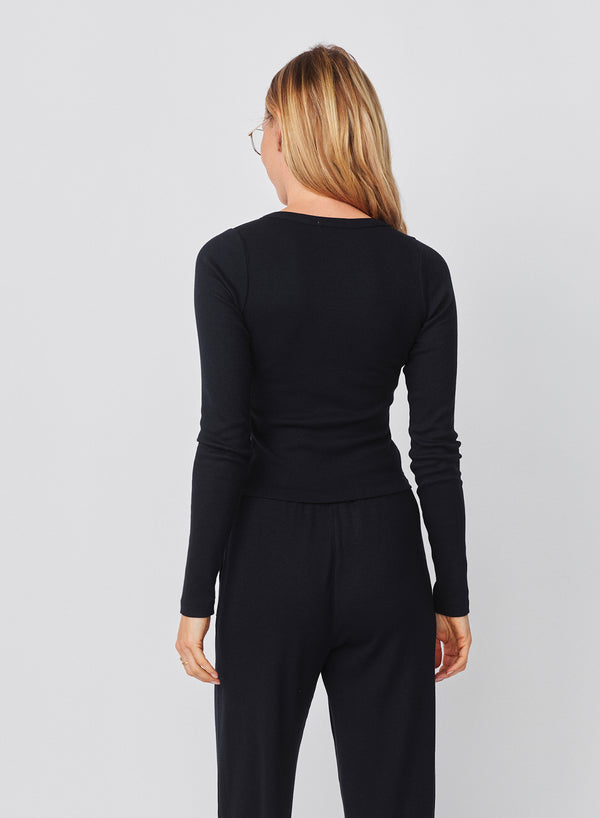 Sundry Sundry Long Sleeve Button Down Top In Deep Navy