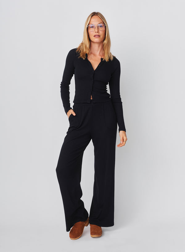 sundry Sundry Long Sleeve Button Down Top in Deep Navy