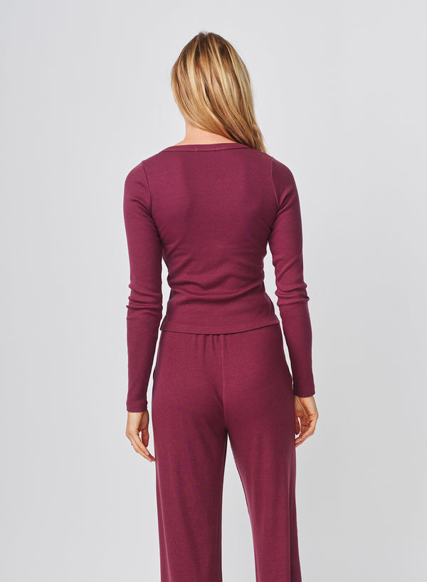 Sundry Sundry Long Sleeve Button Down Top In Mulled Wine
