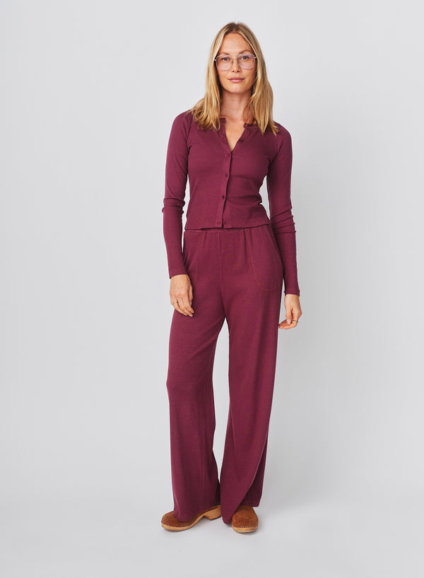 sundry Sundry Long Sleeve Button Down Top in Mulled Wine
