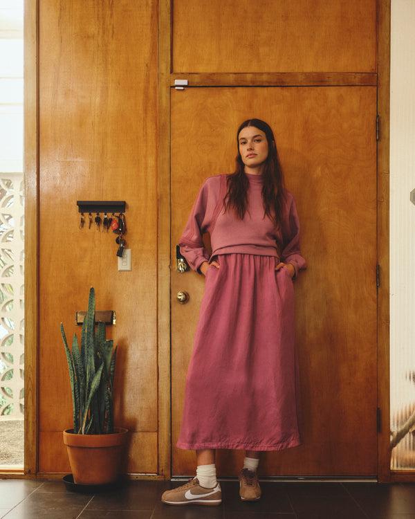 Sundry Sundry Long Sleeve Mixed Rib Cupro Dress In Mulled Wine