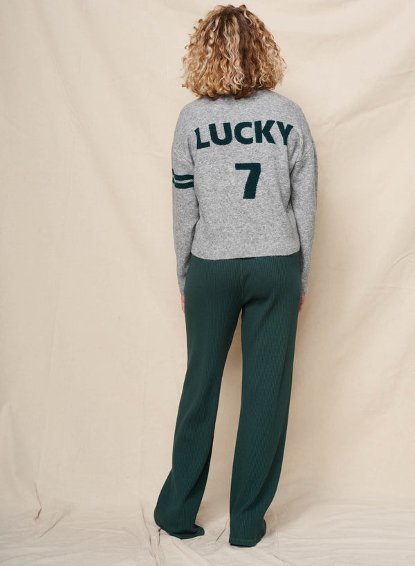 Sundry Sundry Lucky 7 V-Neck Intarsia Sweater In Heather Grey