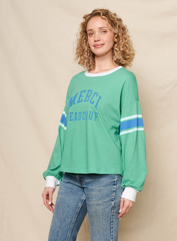 Sundry Sundry Merci Boyfriend Long Sleeve Crew Tee In Winter Green