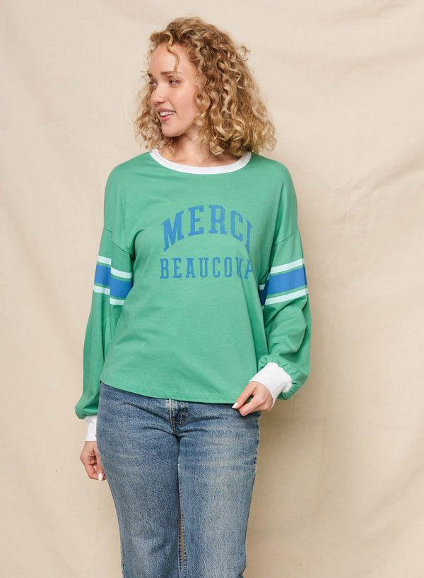 sundry Sundry Merci Boyfriend Long Sleeve Crew Tee in Winter Green