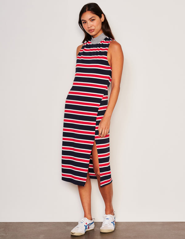 Sundry Sundry Midi Mock Neck Sleeveless Dress In Flare Red