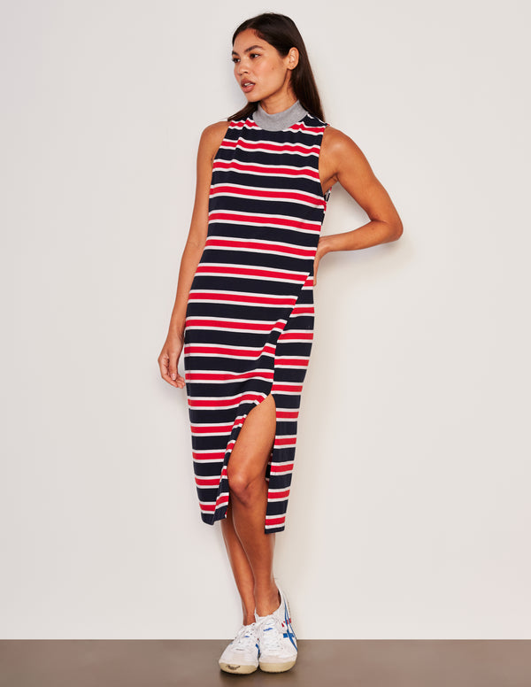 Sundry Sundry Midi Mock Neck Sleeveless Dress In Flare Red